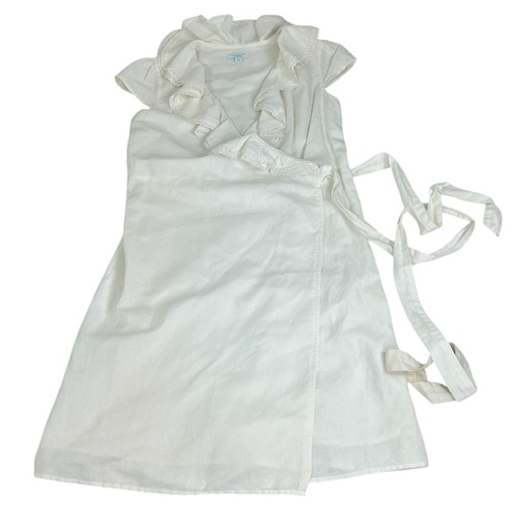 Calypso St. Barth for Target Womens SZ S White Linen Ruffle Wrap Dress Romantic - Picture 10 of 14